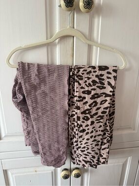 Booty by Brabants Mauve Ribbed & Mauve Leopard Girls' Leggings - Pack of 2